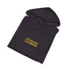 Folded black TRUST THE RUST motor grader hoodie
