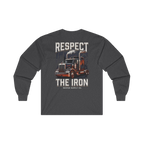 RESPECT THE IRON conventional semi back print on a dark heather long sleeve