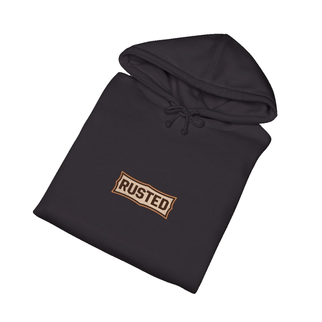 Folded black TRUST THE RUST blade dozer hoodie