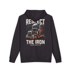 RESPECT THE IRON conventional semi back print on a black hoodie