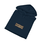 Folded navy RESPECT THE IRON crawler crane hoodie