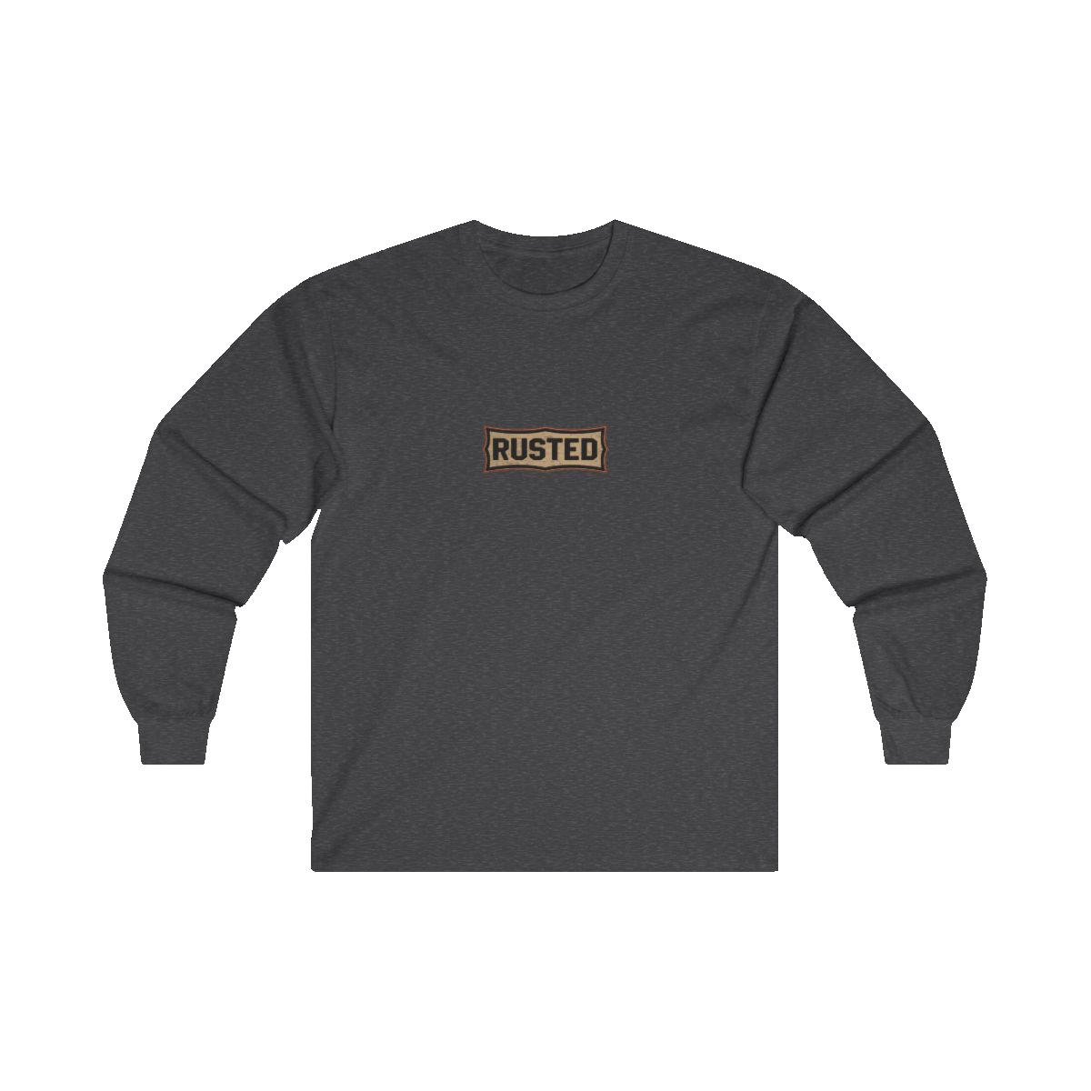 RESPECT THE IRON chest badge on a dark heather long sleeve