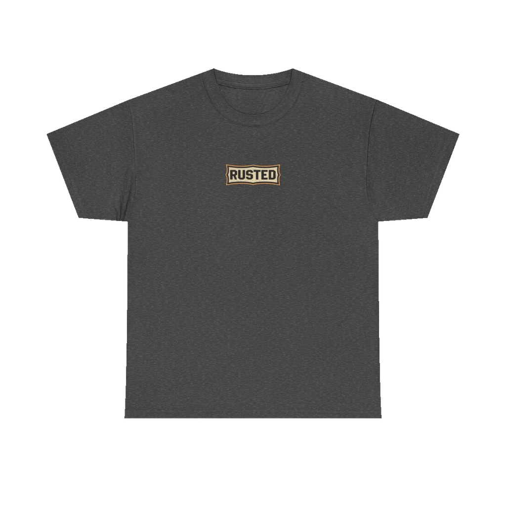 RESPECT THE IRON chest badge on a dark heather tee