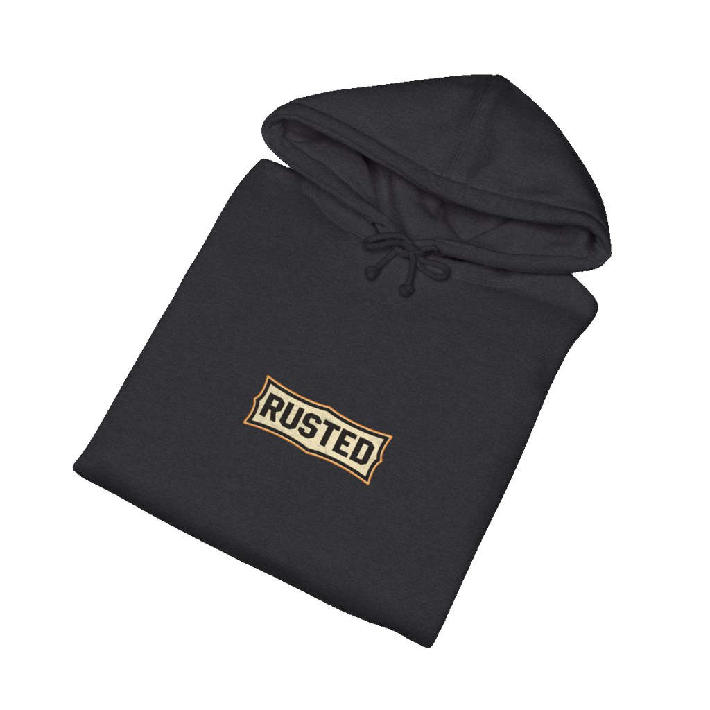Folded charcoal heather RESPECT THE IRON crawler dozer hoodie