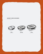 RUSTED Crew Containers small medium and large at true relative size with capacity and lid dimensions