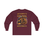 RESPECT THE IRON crawler dozer back print on a maroon long sleeve