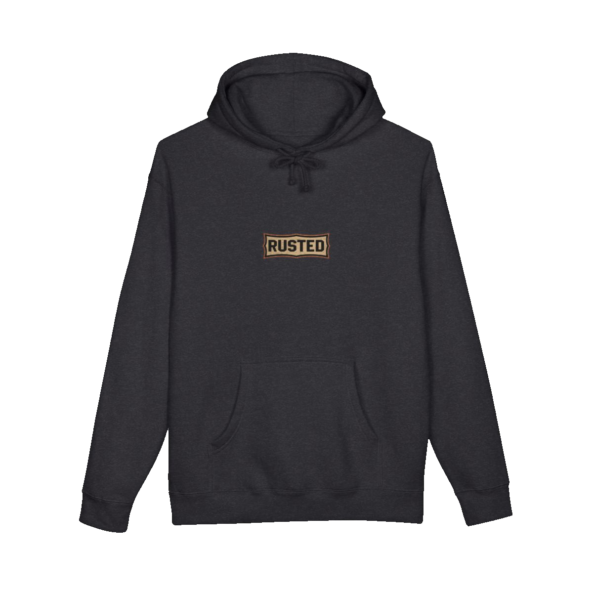 RESPECT THE IRON chest badge on a charcoal heather hoodie