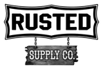 RUSTED SUPPLY CO. black-and-white lockup - slab sign